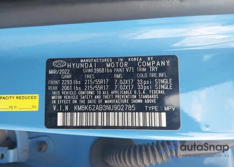 2022 Hyundai Kona Sel from USA, damaged, VIN KM8K62AB3NU902785